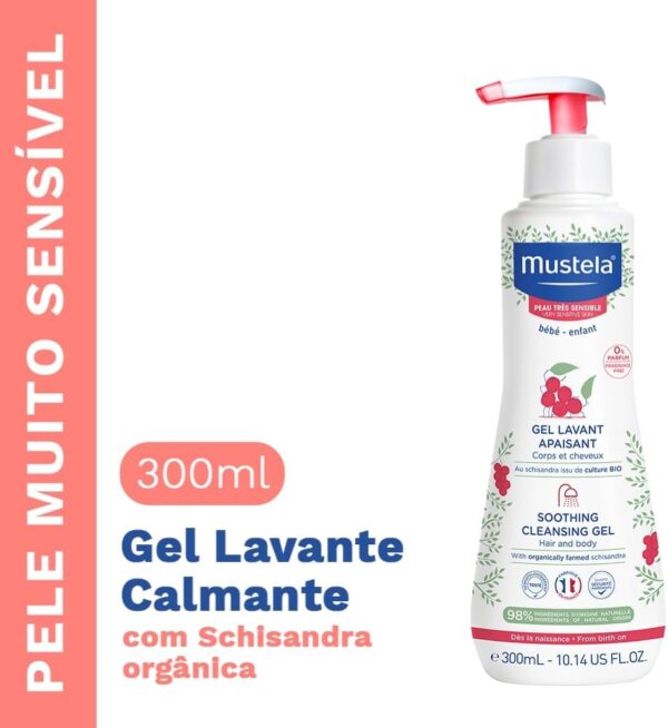 Mustela Gel Lavante Calmante 300ml para Pele Muito Sensível ou Sensibilizada – Sabonete Líquido Corpo e Cabelo para Bebês e Crianças - Sem fragrância - feito com 98% de ingredientes de origem natural - Image 3