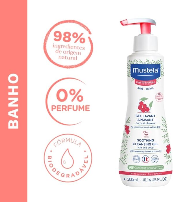 Mustela Gel Lavante Calmante 300ml para Pele Muito Sensível ou Sensibilizada – Sabonete Líquido Corpo e Cabelo para Bebês e Crianças - Sem fragrância - feito com 98% de ingredientes de origem natural - Image 4