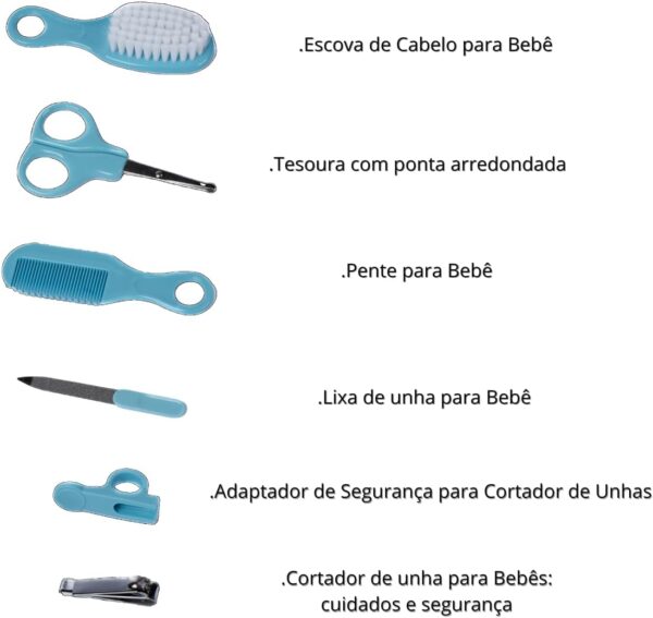 Kit de Higiene 6 Peças Baby Pente Escova de Cabelo Cortador de Unha e Lixa Cuidados Essenciais para Bebê (Azul) - Image 6