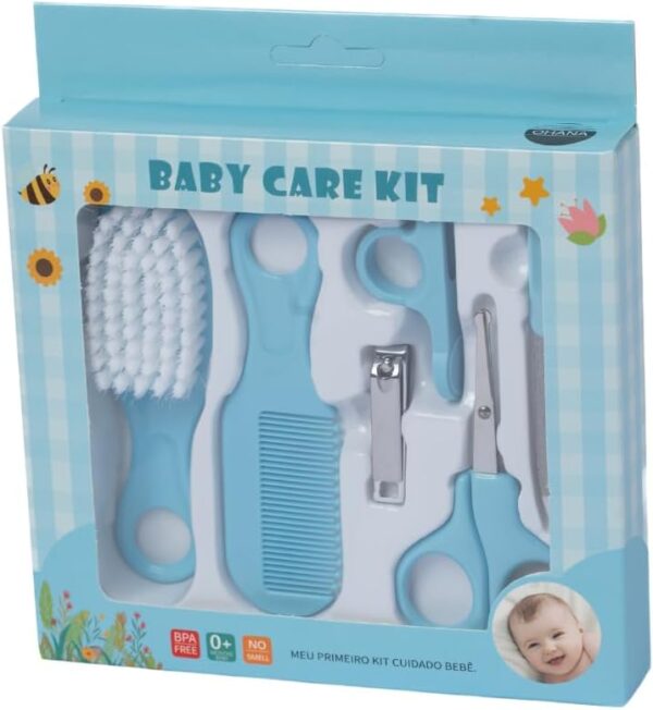 Kit de Higiene 6 Peças Baby Pente Escova de Cabelo Cortador de Unha e Lixa Cuidados Essenciais para Bebê (Azul)