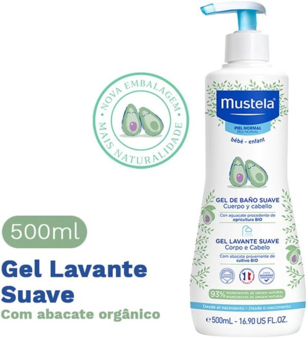 Mustela Gel Lavante Suave 500ml - Sabonete Líquido Corpo e Cabelo para bebês e crianças – feito com 93% de ingredientes de origem natural - Image 2