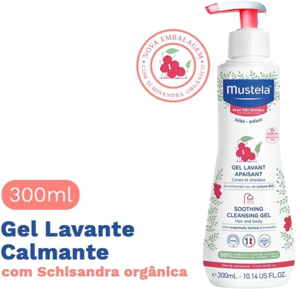 Mustela Gel Lavante Calmante 300ml para Pele Muito Sensível ou Sensibilizada – Sabonete Líquido Corpo e Cabelo para Bebês e Crianças - Sem fragrância - feito com 98% de ingredientes de origem natural - Image 2