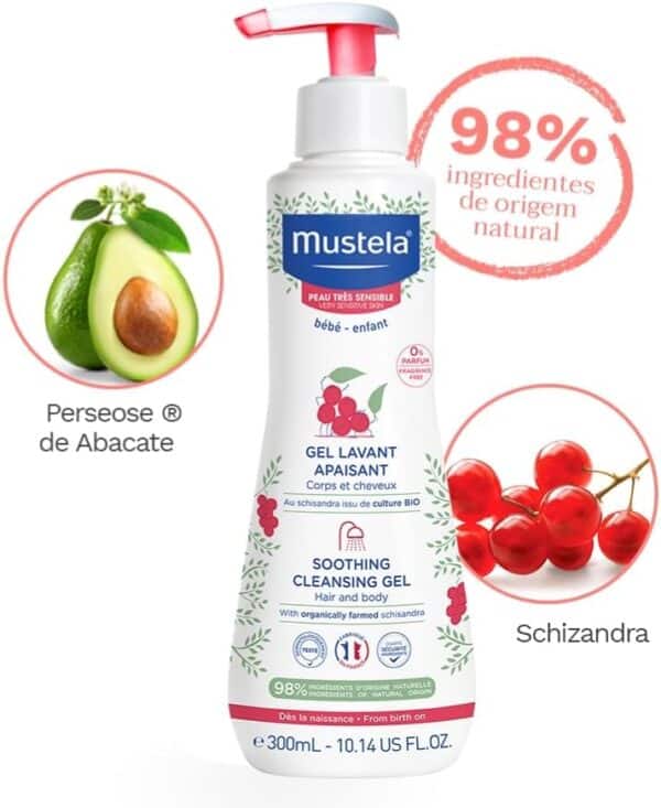 Mustela Gel Lavante Calmante 300ml para Pele Muito Sensível ou Sensibilizada – Sabonete Líquido Corpo e Cabelo para Bebês e Crianças - Sem fragrância - feito com 98% de ingredientes de origem natural - Image 5