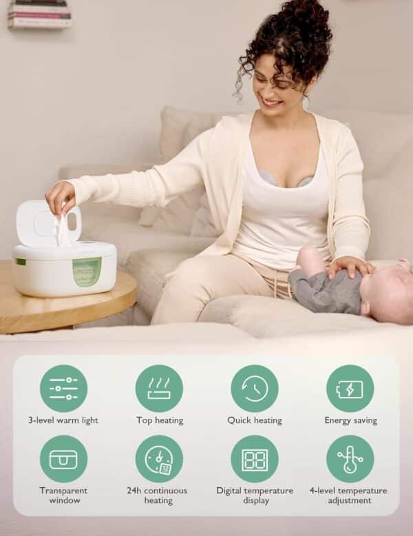 Momcozy Aquecedor de lenços de bebê, design inovador de mola, dispensador de lenços de grande capacidade, aquecimento rápido e uniforme, 4 modos de controle de aquecimento de temperatura, aquecedor de - Image 9