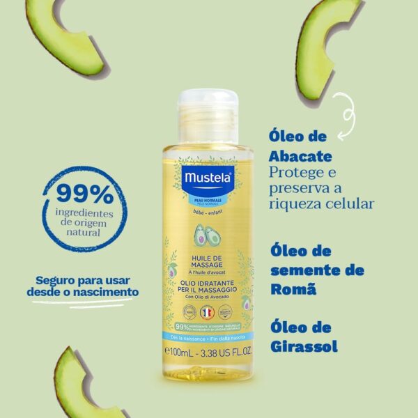 Mustela Óleo de Massagem - Hidrata a pele dos bebês, 99% de ingredientes de origem natural, 100ml, Mustela Bebê e Criança, 100 ml - Image 4