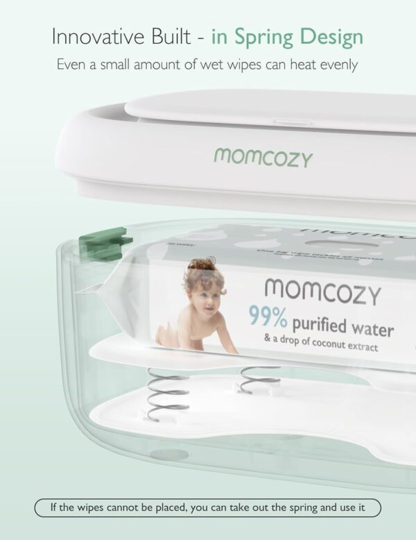 Momcozy Aquecedor de lenços de bebê, design inovador de mola, dispensador de lenços de grande capacidade, aquecimento rápido e uniforme, 4 modos de controle de aquecimento de temperatura, aquecedor de - Image 2