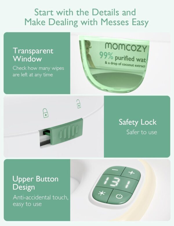 Momcozy Aquecedor de lenços de bebê, design inovador de mola, dispensador de lenços de grande capacidade, aquecimento rápido e uniforme, 4 modos de controle de aquecimento de temperatura, aquecedor de - Image 8