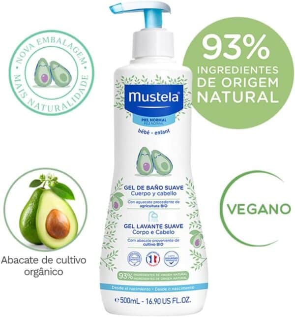 Mustela Gel Lavante Suave 500ml - Sabonete Líquido Corpo e Cabelo para bebês e crianças – feito com 93% de ingredientes de origem natural - Image 5