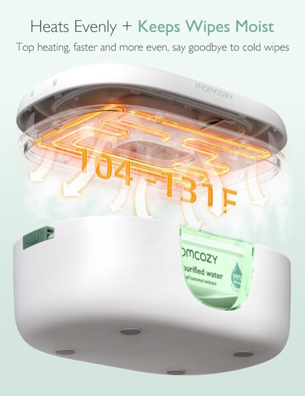 Momcozy Aquecedor de lenços de bebê, design inovador de mola, dispensador de lenços de grande capacidade, aquecimento rápido e uniforme, 4 modos de controle de aquecimento de temperatura, aquecedor de - Image 3
