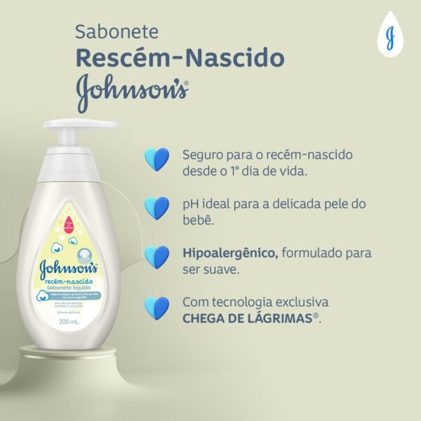 Sabonete Líquido Johnson's Baby Recém Nascido, 200ml - Image 3