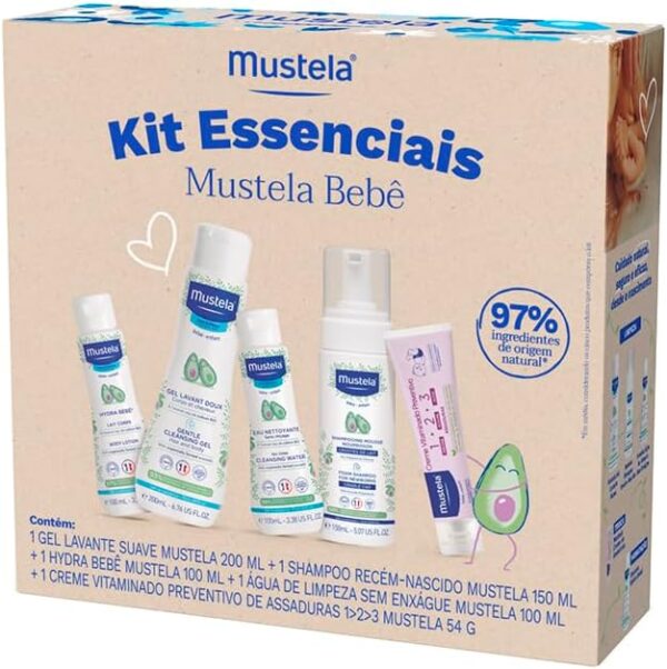 Mustela Kit Essenciais Bebê e Criança - Gel Lavante 200ml + Shampoo Recém-Nascido 150ml + Hydra Bebê 100ml + Água de Limpeza 100ml + Creme Vitaminado Preventivo De Assaduras 54g - Edição limitada