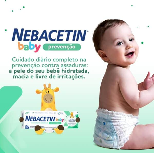 Creme Contra Assaduras Nebacetin Baby Prevenção - Pele Macia Hidratada e Saudável, Para Peles Sensíveis e Delicadas, Creme de Assadura Bebê - 30g - Image 3