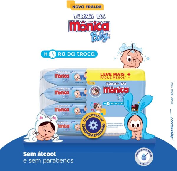 Kit Toalha Umedecida Hora Da Troca Turma Da Mônica 176 unidades - Image 3