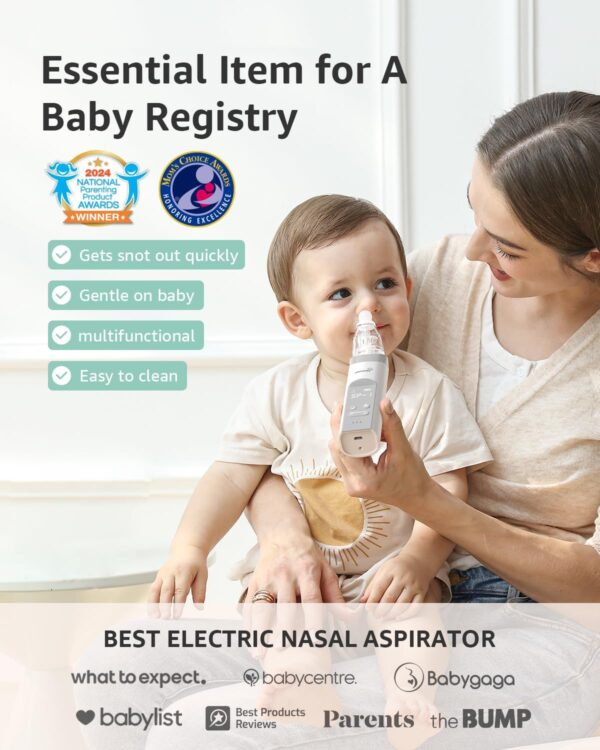 Aspirador nasal para bebês | Sugador de nariz de bebê | Sugador de focinho para bebês – Limpador de nariz de bebê, sucção automática para bebês, recarregável, com função de música e leve e calmante - Image 2