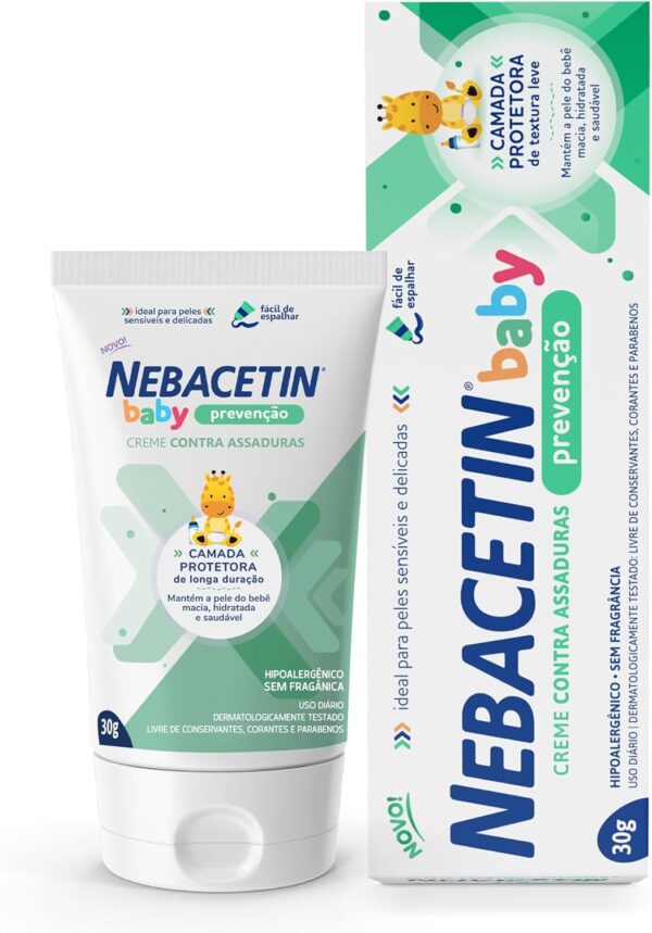 Creme Contra Assaduras Nebacetin Baby Prevenção - Pele Macia Hidratada e Saudável, Para Peles Sensíveis e Delicadas, Creme de Assadura Bebê - 30g