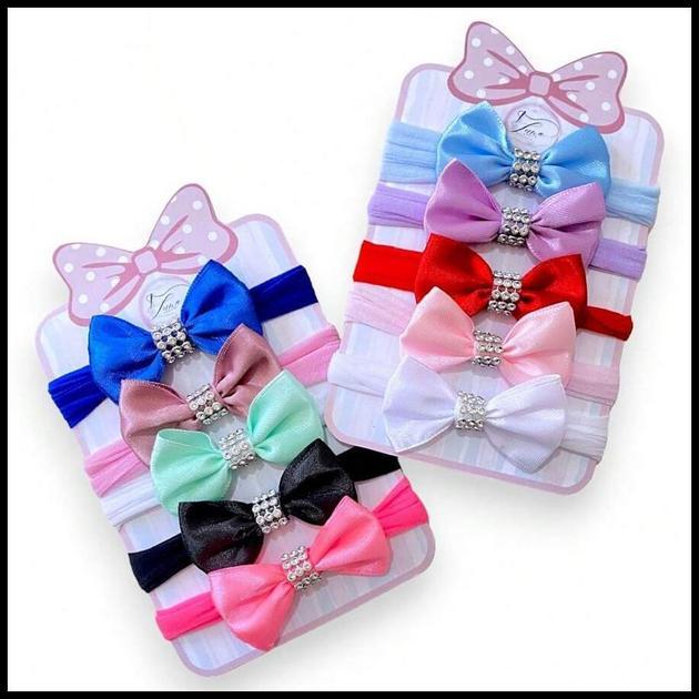 Kit 10 Mini laços de bebê Cetim laços de cabelo infantil Faixinha Tiarinha Rn