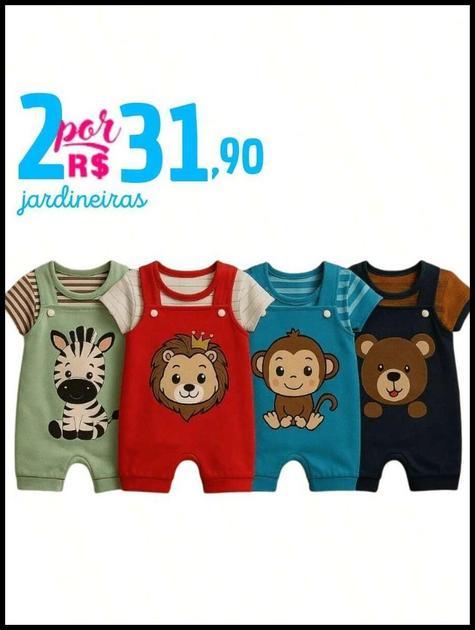 Kit 4 Peças Jardineira de Bebê Menino 2 Jardineiras + 2 Camisetas Fazendinha Verão 0 a 6 Meses