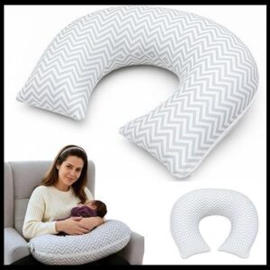 Almofada de Amamentação Travesseiro Capa Removível e Lavável 100% Algodão Macio Firme Grande Apoio Braço Monolo (Cinza Chevron)
