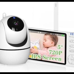 Babá Eletrônica com Tela, 5" 1080p HD Monitor de Bebê com Câmera, baby monitor Sem Wifi, Visão Noturna, Comunicação Bidirecional, Sensor de Temperatura, Panorâmica Inclinação, 110/220v