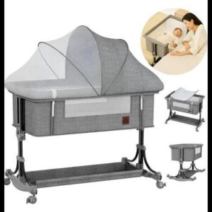 Berço Portátil Bebê Moises Função Balanço Mosquiteiro Cinza