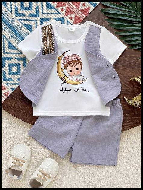 SHEIN 3 peças/Conjunto Camiseta de Manga Curta com Estampa Gráfica Casual para Menino Bebê