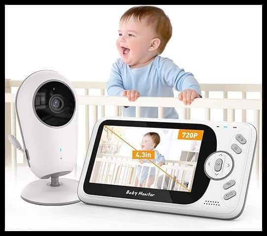 Babá Eletrônica com Monitor 4.3″, Câmera com Visão Noturna Automática, Áudio Bidirecional, Monitor de Temperatura, 8 Canções de Ninar, Babá Eletrônica sem Wi-Fi para Monitoramento Seguro