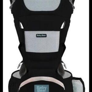 Bolsa Canguru Ergonômico Baby Bear Premium | 12 Posições | 4 Em 1 | Bolsos Frontais E Laterais | Proteção E Segurança | Cor Preto