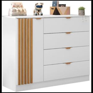 Cômoda Infantil Bebê Ayla 4 Gavetas 1 Porta Branco Acetinado - Phoenix Baby