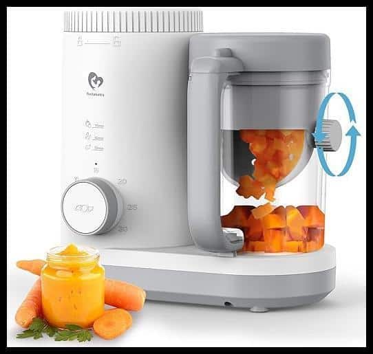 Processador de alimentos para bebês Bellababy para fazer comida de bebê, vaporizador de purê com cesta de vapor reversível, operação fácil com um botão e abertura grande para facilitar a limpeza
