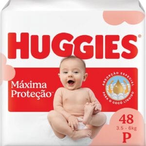 Fralda Descartável Huggies Máxima Proteção Tamanho P 48 unidades – com absorção especial para cocô líquido e indicador de troca