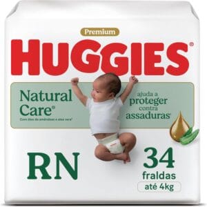 Huggies Fralda Descartável Premium Natural Care Hipoalergênica RN – 34UN
