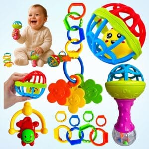 Kit de Brinquedo para Bebê 8 Peças Brinquedo Educativo Sensorial Mordedor Infantil Colorido Desenvolvimento Motor