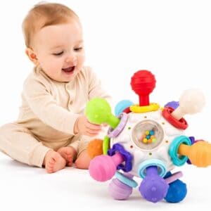 Brinquedo Sensorial Mordedor Chocalho Flexível para Bebês | Cubo Educativo Multifuncional com Atividades Sensoriais | Coordenação Motora,
