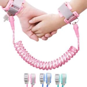 Pulseira Guia Infantil Anti-Perda com Trava de Segurança e Chave, Cabo Espiral Ajustável 1,5m, Pulseira de Proteção para Crianças e Bebês,