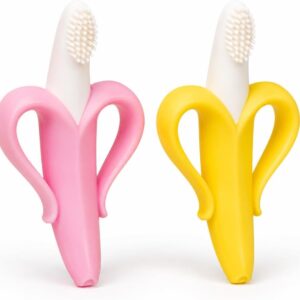 Mordedor Escova de Gengiva Bananinha Silicone para Bebê – Rosa