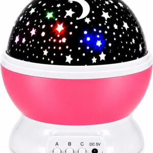 Luminária Projetor Infantil Estrelas LED Decoração Céu Estrelado Rosa