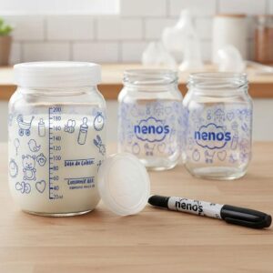 3 Potes de Vidro Armazenar Leite Materno ou Papinha com Graduação 200ml – NENOS (BABY AZUL)