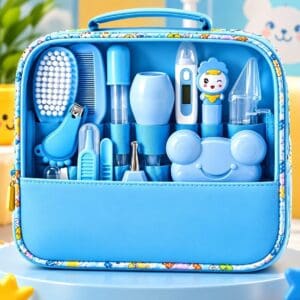 Kit Higiene para Bebê 13 Peças com Bolsa, Completo para Recém-Nascido, Escova, Pente, Cortador de Unhas, Tesoura, Lixa e Acessórios