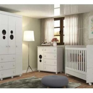 Quarto Bebê Completo Infantil com Guarda-Roupa Cômoda Berço e Colchão Incluso Pimpolho Multimóveis Branco 3 anos de garantia