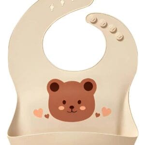 Bebê Babador De Silicone Gumy Com Pega Migalhas Cor Bege Urso Tamanho Cm