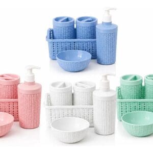 Kit Higiene Bebê Trama 5 Peças Plástico Organização Quarto