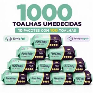 Caixa com 10 Lenços/Toalhas Umedecidas Pluma Baby c/ 100 Unidades Cada -Sem Tampa FlipTop
