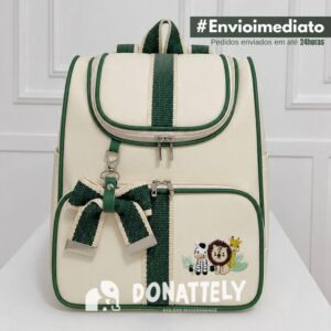 Mochila Maternidade Multiuso Bordado l Térmica I Impermeável com Faixa e Laço DONATELLY