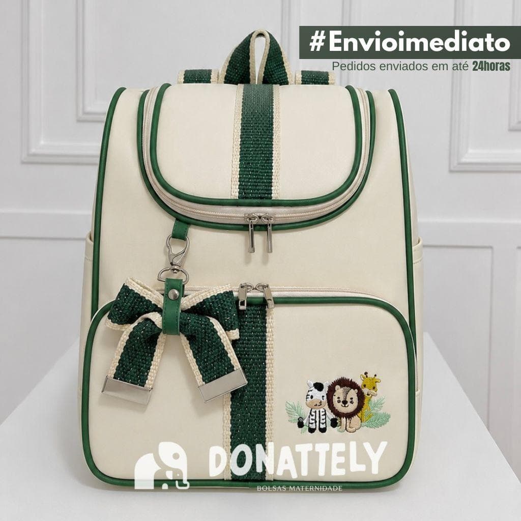 Mochila Maternidade Multiuso Bordado l Térmica I Impermeável com Faixa e Laço DONATELLY