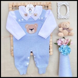 Saida de maternidade Conjunto Tricot Bebê Carinho Azul
