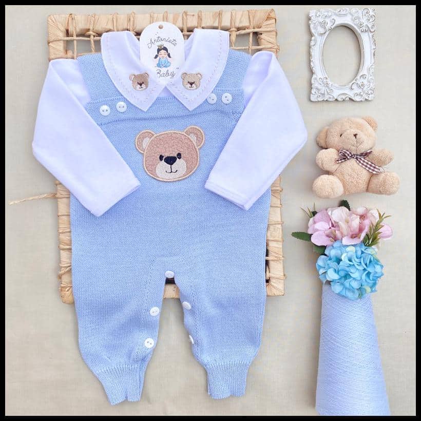 Saida de maternidade Conjunto Tricot Bebê Carinho Azul
