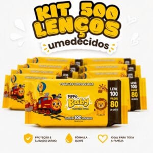 Kit 500 Lenços Umedecidos Pippo Baby Sem Álcool Toalhas para Bebê Higiene Infantil
